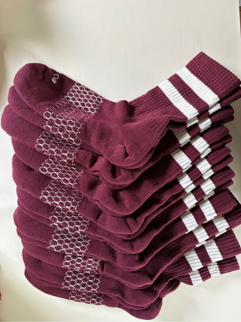 Bombas 9-Pack Cushioned Athletic Half Calf Socks Maroon Striped Size M